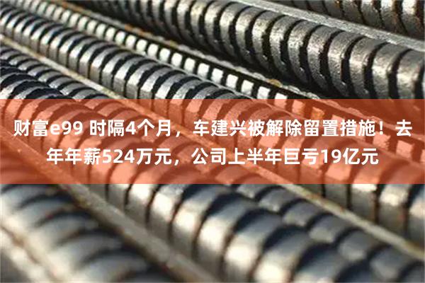 财富e99 时隔4个月,车建兴被解除留置措施!去年年薪524万元,公司上半年巨亏19亿元
