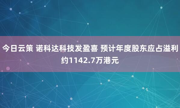 今日云策 诺科达科技发盈喜 预计年度股东应占溢利约1142.7万港元
